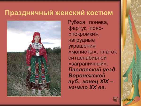 
    Орнамент, символика цвета одежды крестьянок Воронежской губернии

      